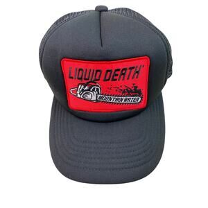 Liquid Death Mountain Water Black Red Mesh Adjustable Snap Back Baseball Hat